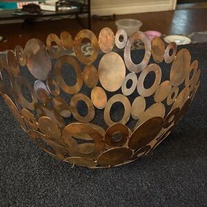 Round Open-Circle Metal Bowl in Warm Bronze